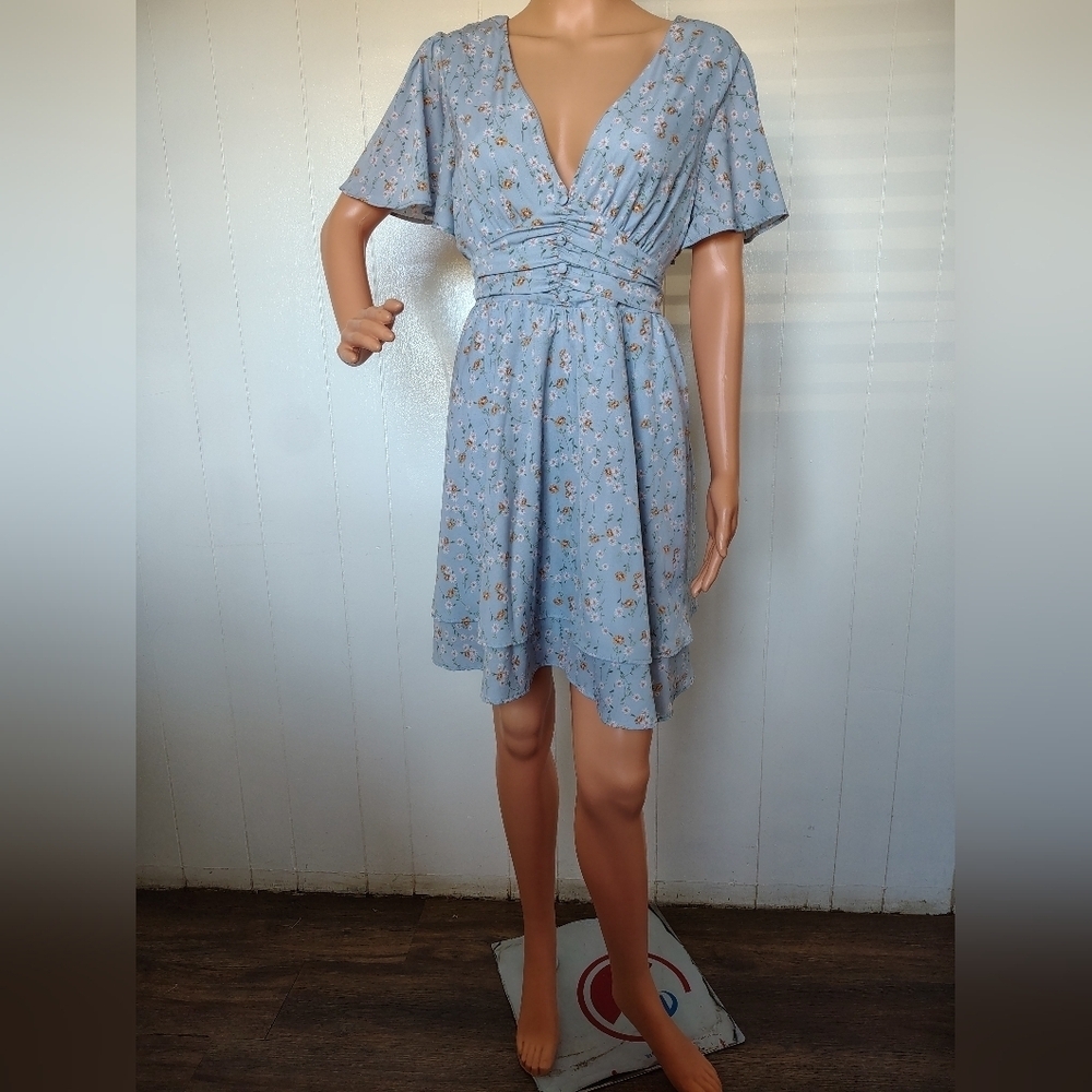 Altar'd State Light Blue Floral Mini Dress Size XL